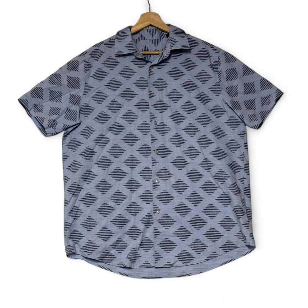 Tasso Elba Shirt Mens Size L Blue Regular Fit Knit Polo Button Down Short Sleeve